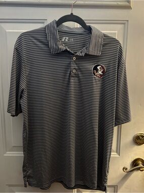 Russell Men’s Fla State Gray Stripe  Polo Size Large